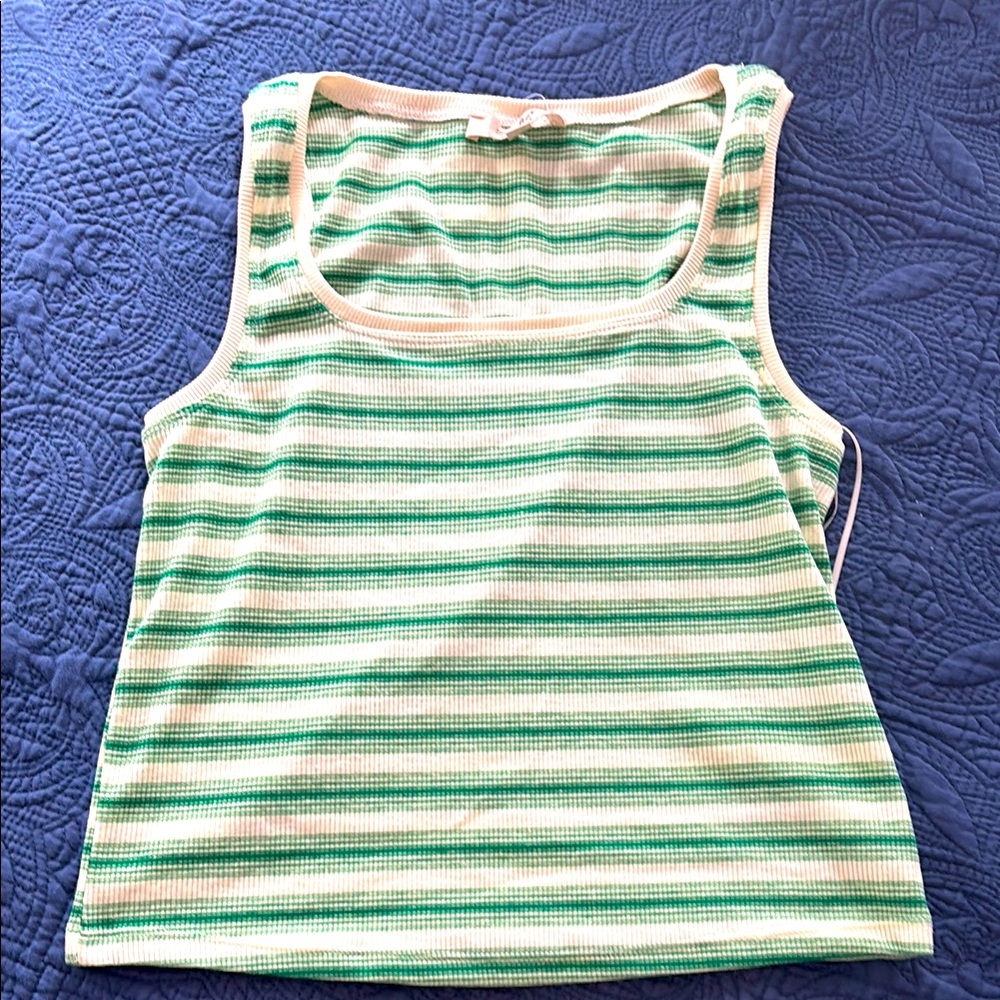 Striped Green and Cream Women's Tank Top